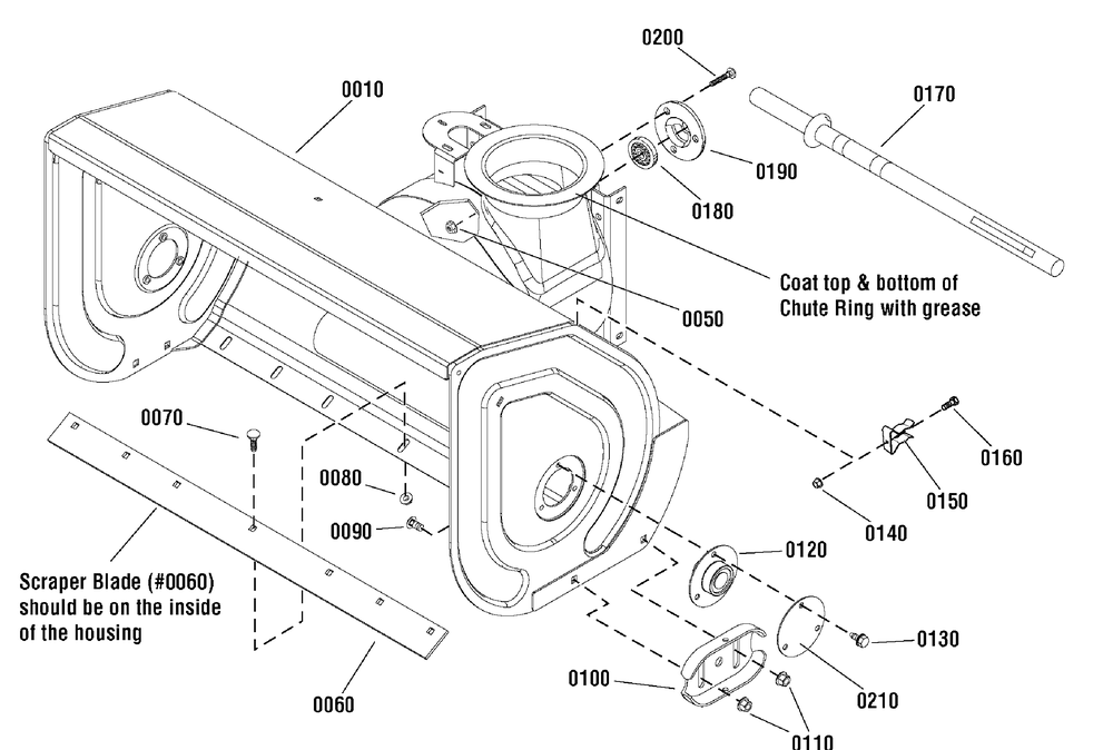 Auger Housing Group Diagram and Parts List for 1696043-LP37057-1028E 2011 Briggs and Stratton Snow Blower